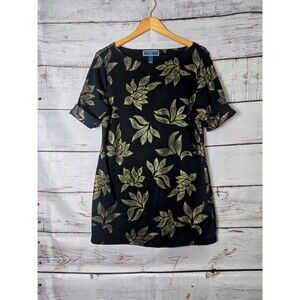 Karen Scott Womens Dress Size XL Black Metallic Floral Print T-shirt Dress